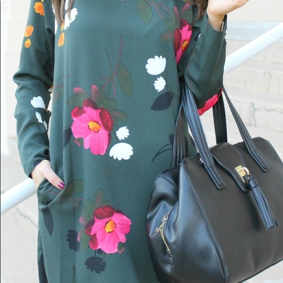 Joe Fresh Forest Green Dress w/flowers sz 6 - Picture 4 of 9